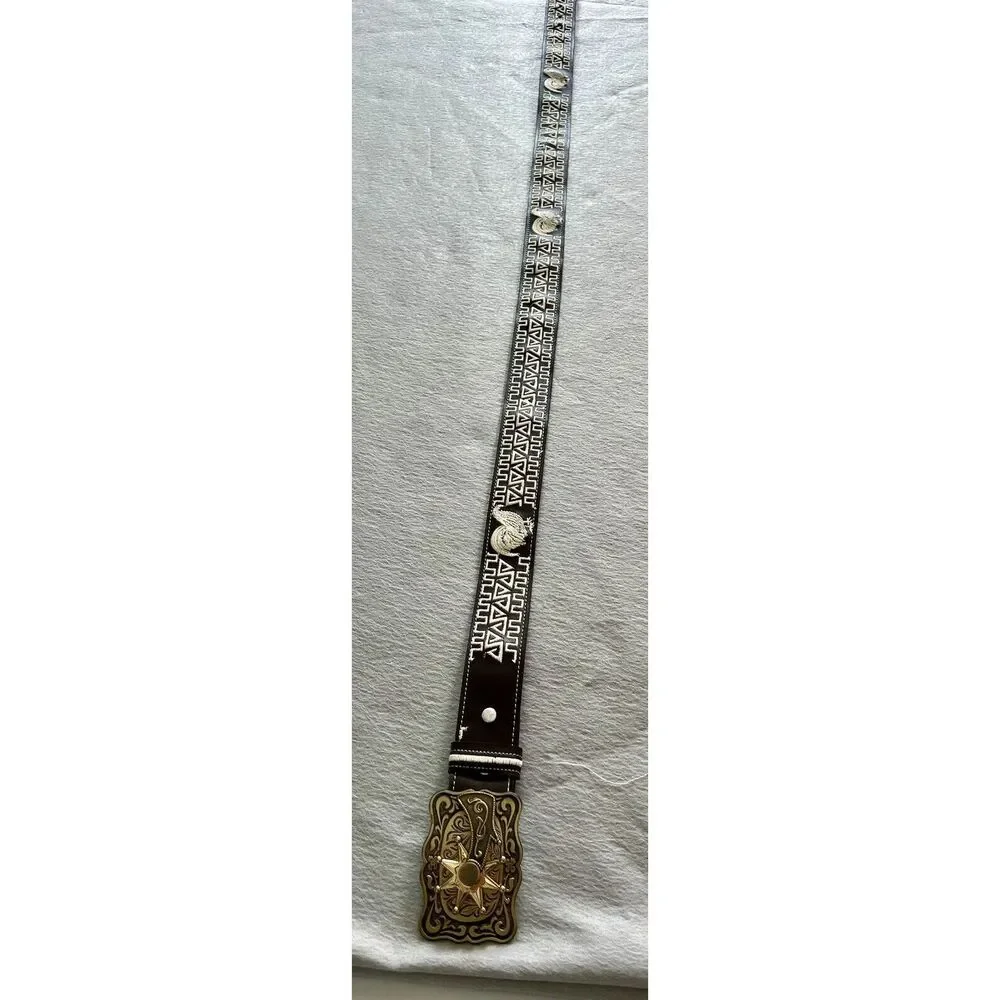 Cinturones Western Leather 50” Belt Spinning Spur Buckle Mens Size‎ 44